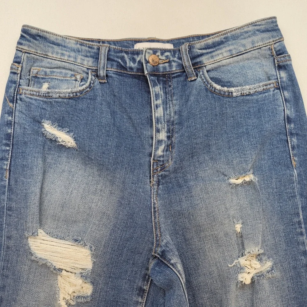 Flying Monkey Jeans Womens 29 Blue Distressed High Rise Straight Leg‎ Denim